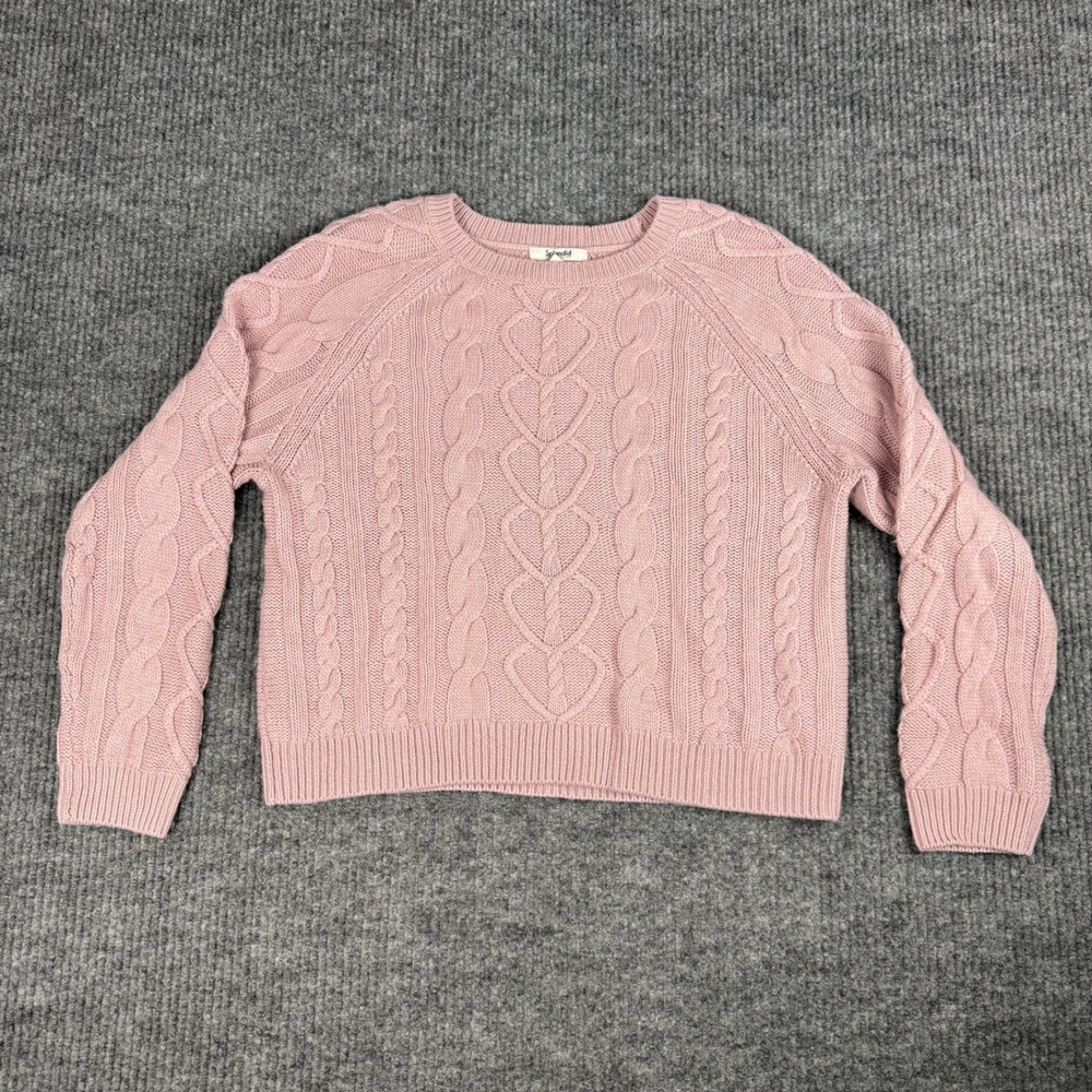 Splendid Sweater Womens XS Pink Cable Knit Hearts Wool Cashmere Blend Boxy Crop